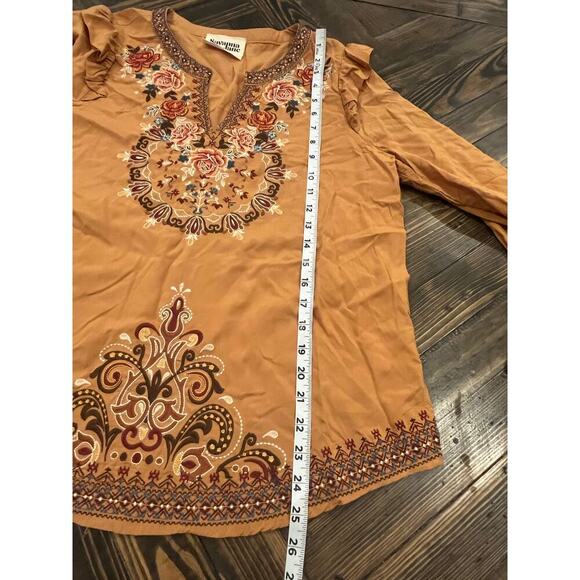 Savanna Jane Western Boho Floral Fairy Blouse Women Medium Flowy Cowgirl Loose - Picture 5 of 9
